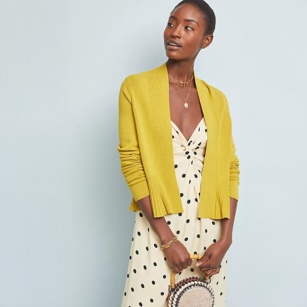 by Anthropologie Banlieue Peplum Cardigan in Dark Yellow - sz XS